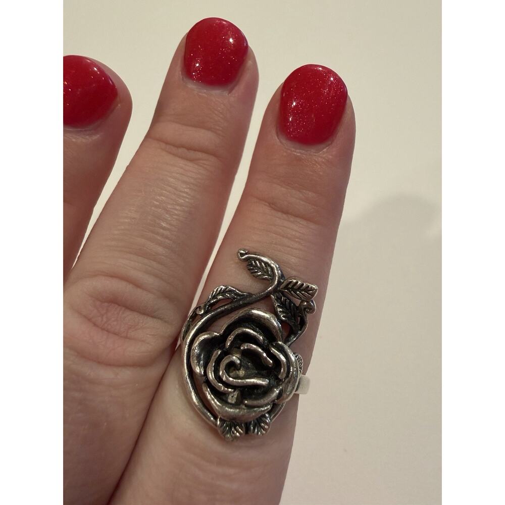 925 Sterling Silver Floral Rose Flower Ring Size 8 5.45 Grams